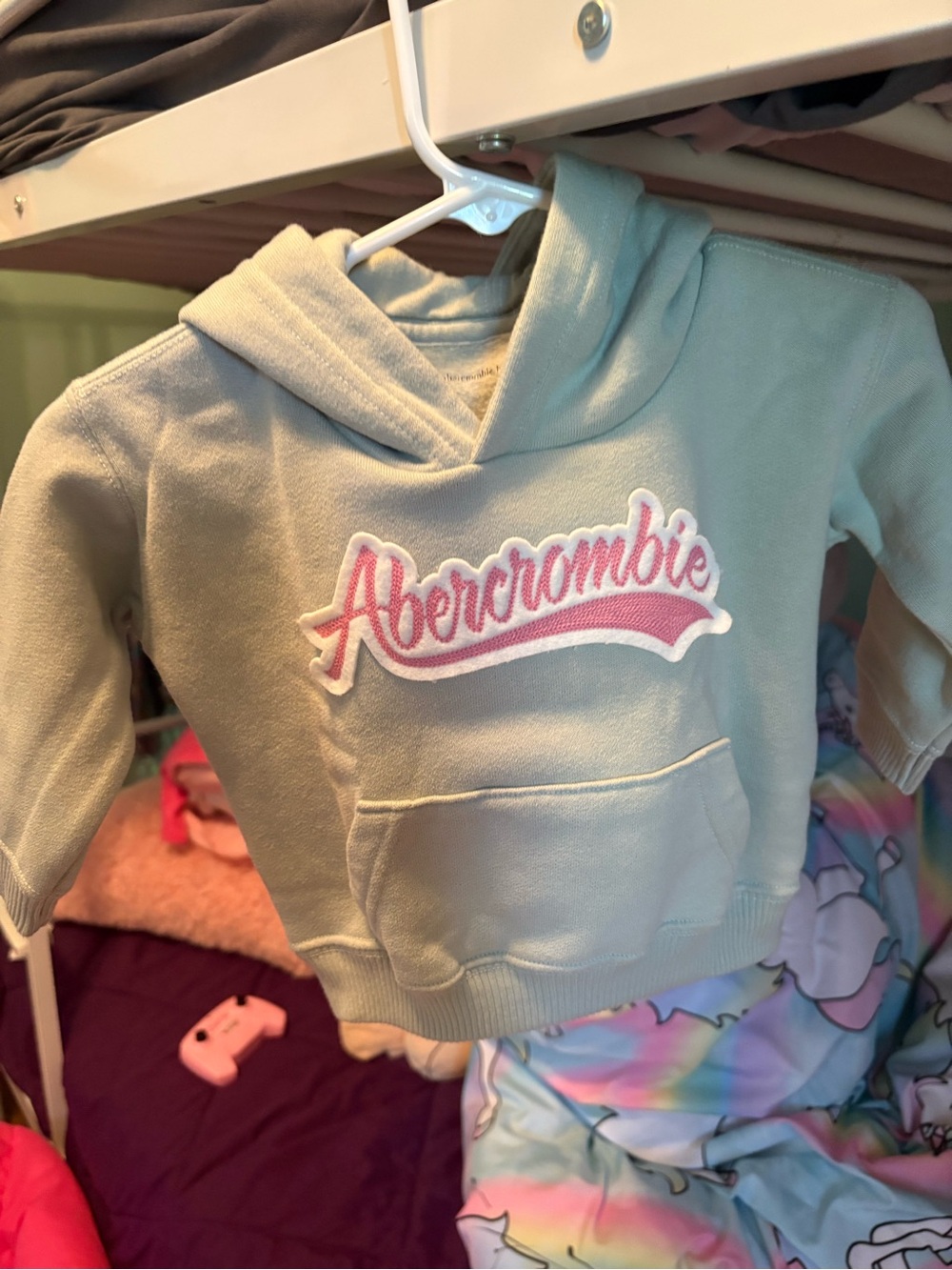 Abercrombie Light Sage Hoodie with Pink Logo